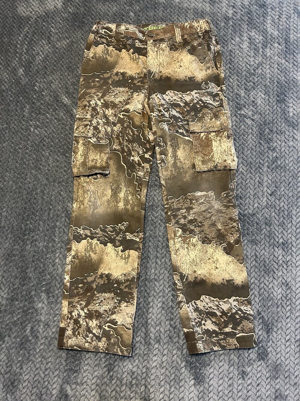 Realtree Cargo Hunting Pants Boys XL 14-16 Brown Camo Cotton Stretch Outdoor